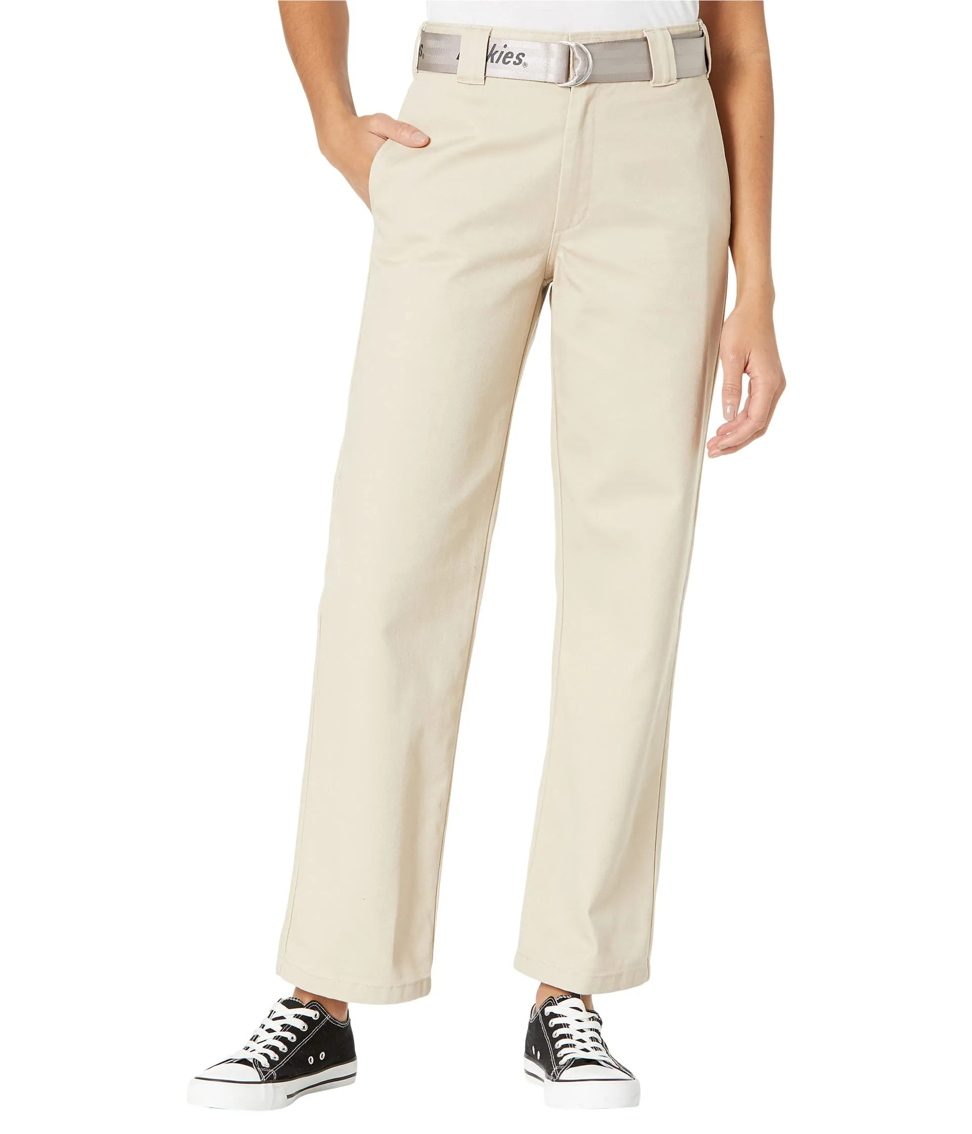 Dickies Juniors Pants, Work Crop Roll Hem w/ Dickies Belt Original Twill Relaxed Fit